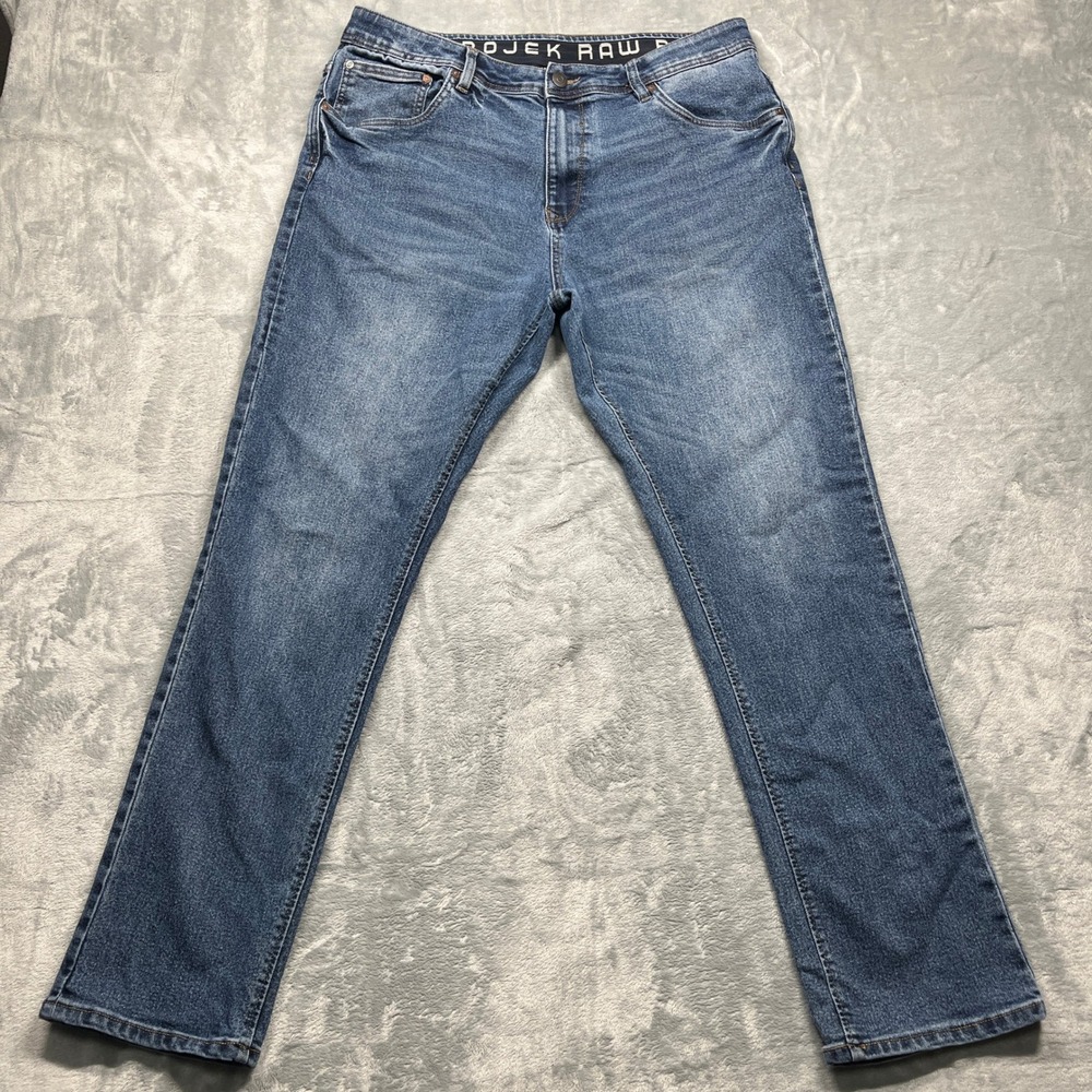 Projek Raw‎ Athletic Straight Jeans Mens 36x32 Blue Baru Medium Wash Stretch